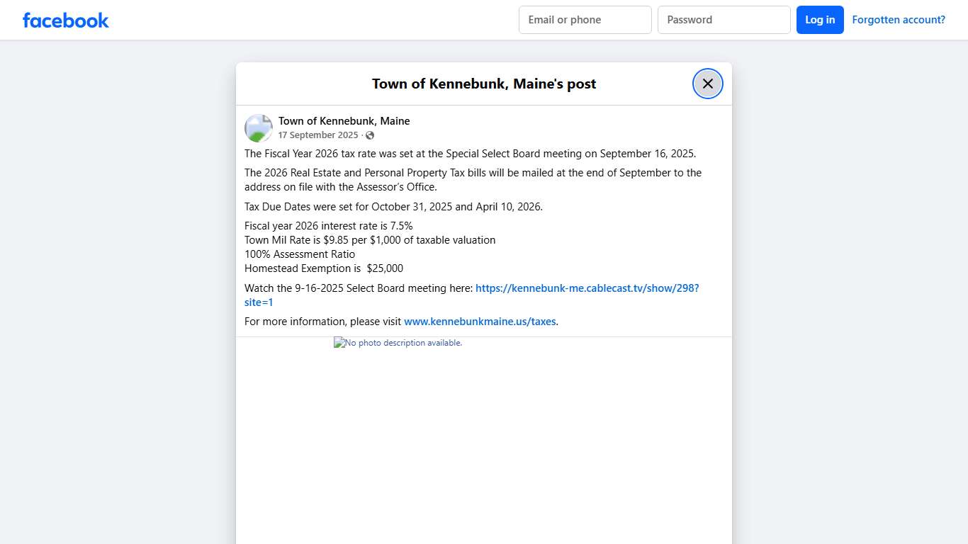The Fiscal Year 2026 tax rate... - Town of Kennebunk, Maine Facebook